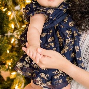 Janie and Jack Navy Dress with Gold Floral Accents